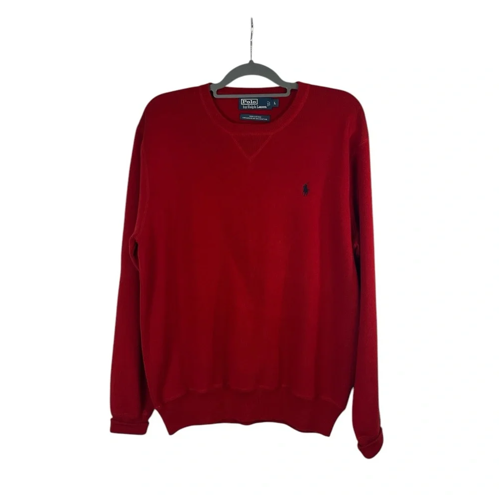 Polo Ralph Lauren men’s red cotton crewneck sweater size‎ large preppy classic